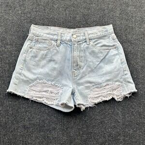 American Eagle Mom‎ Shorts Distressed Denim Light Wash Lace Size 4 y2k